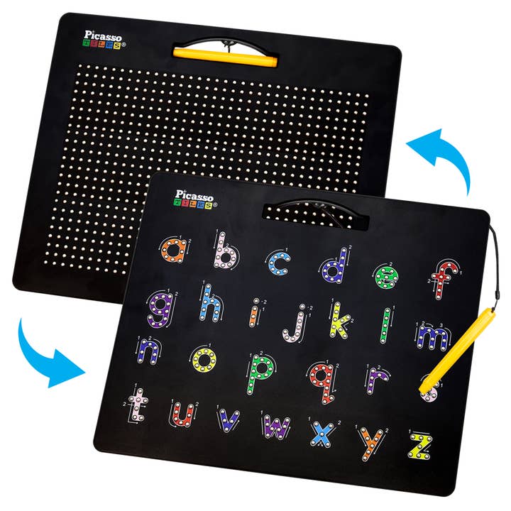 Picasso Toys magnetic drawing board with letters and numbers, packaging included.