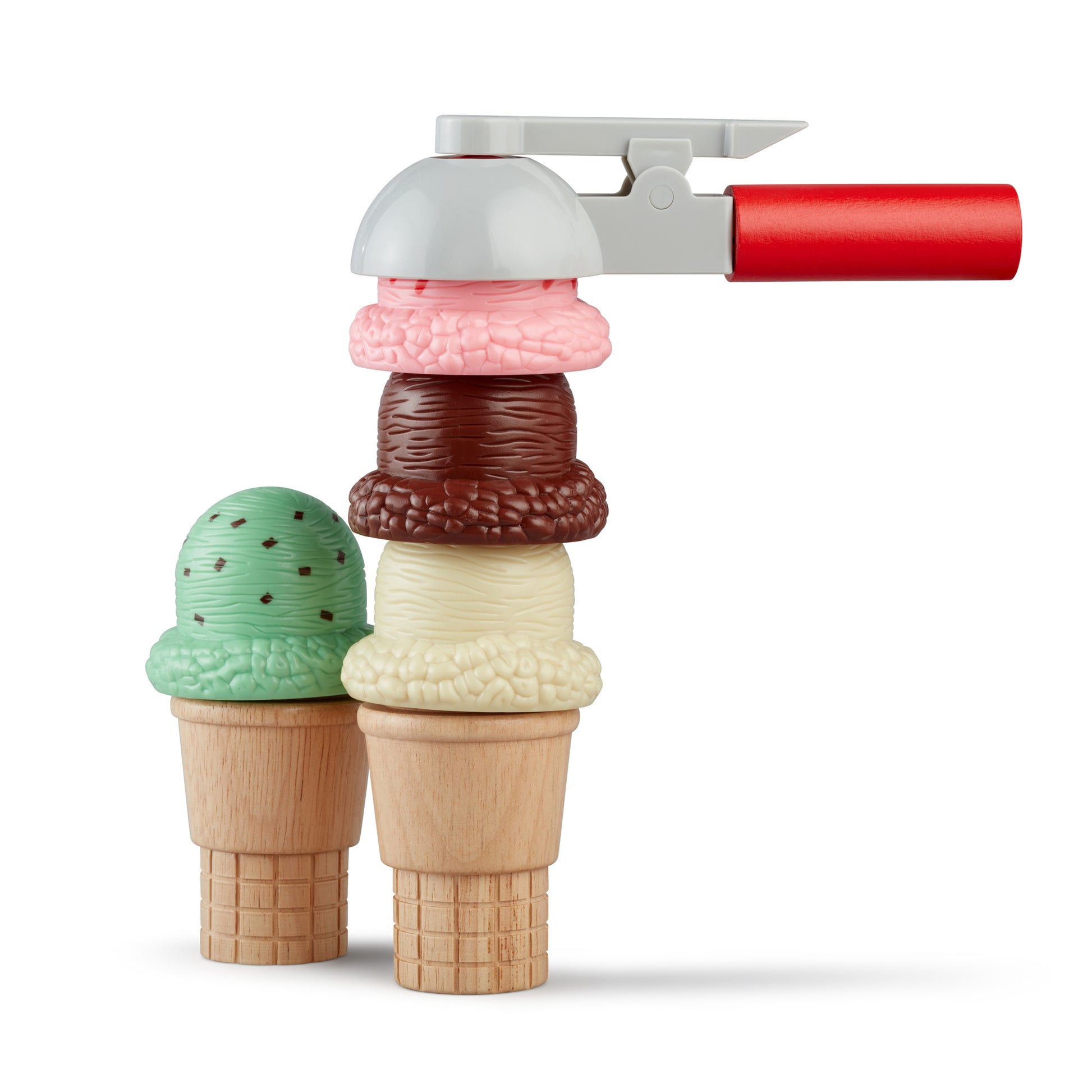 Ice cream cone maker with colorful ice cream cones on a white background