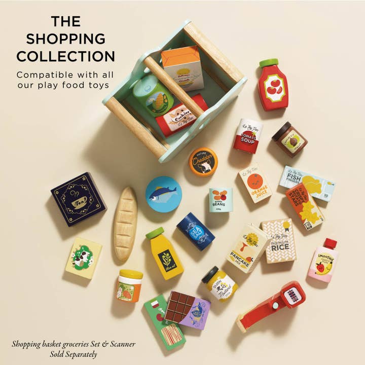 A Supermarket Grocery Weekly Shop  toy. A delightful 12-piece set is perfect for your little shoppers to fill up their fridges, freezers or pantries.