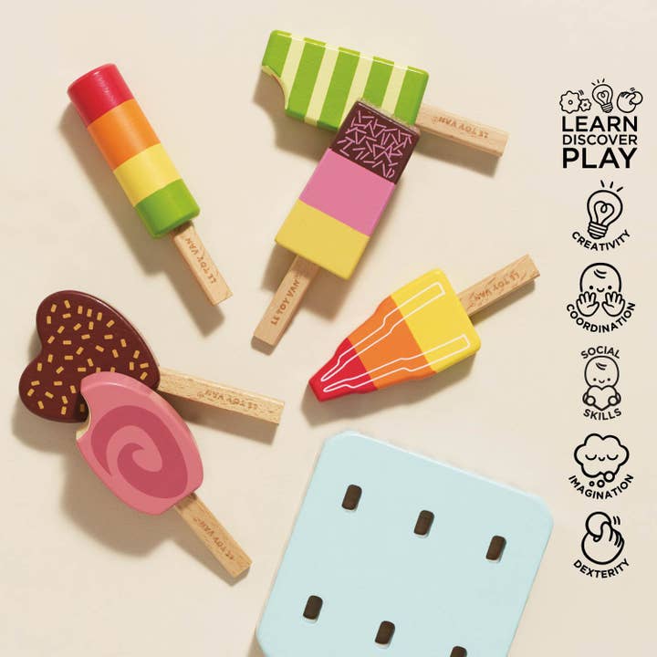 Wooden Ice Lollies & Popsicles set, Hand-painted and is made with sturdy wooden base