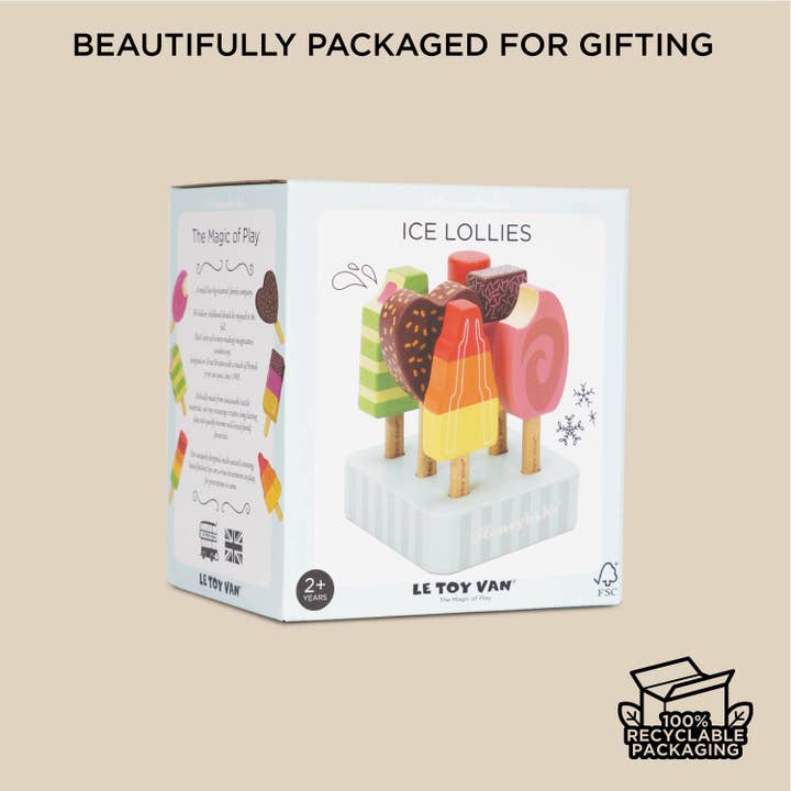 Wooden Ice Lollies & Popsicles set, Hand-painted and is made with sturdy wooden base
