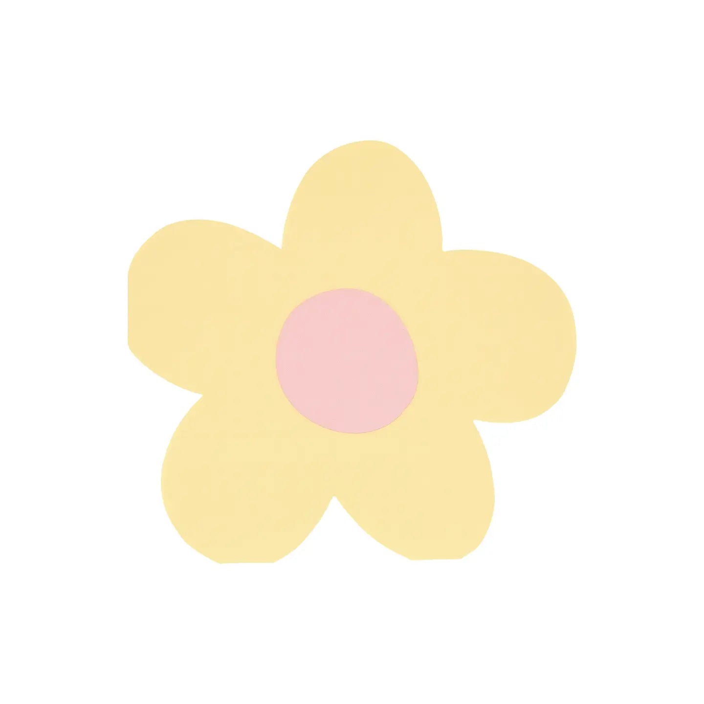 Simple yellow flower with a pink center on a white background