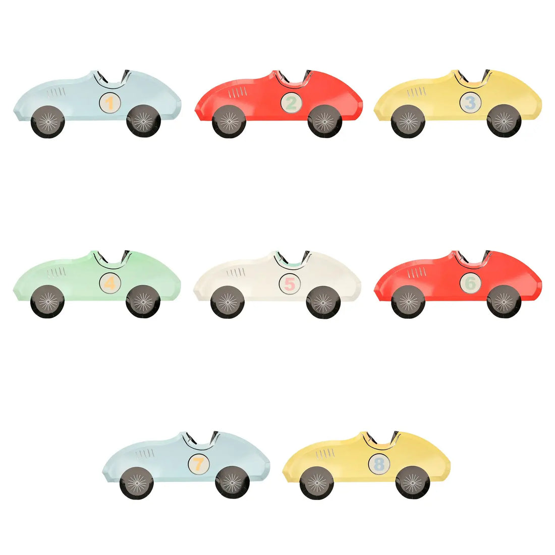 Set of colorful toy cars on a white background