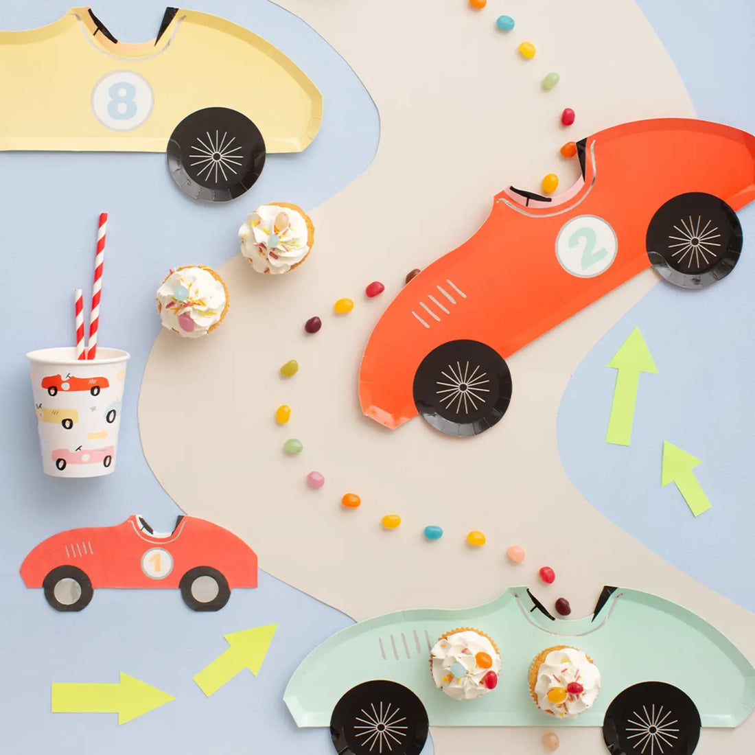Set of colorful toy cars on a white background