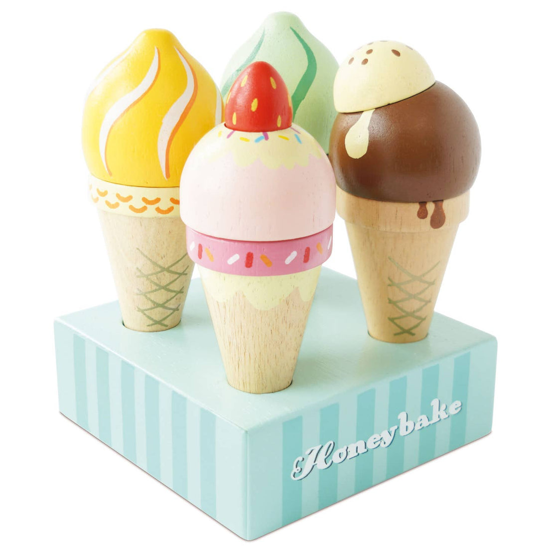 Wooden Ice Cream Cones Set painted with fresh colors and is plastic-free toy