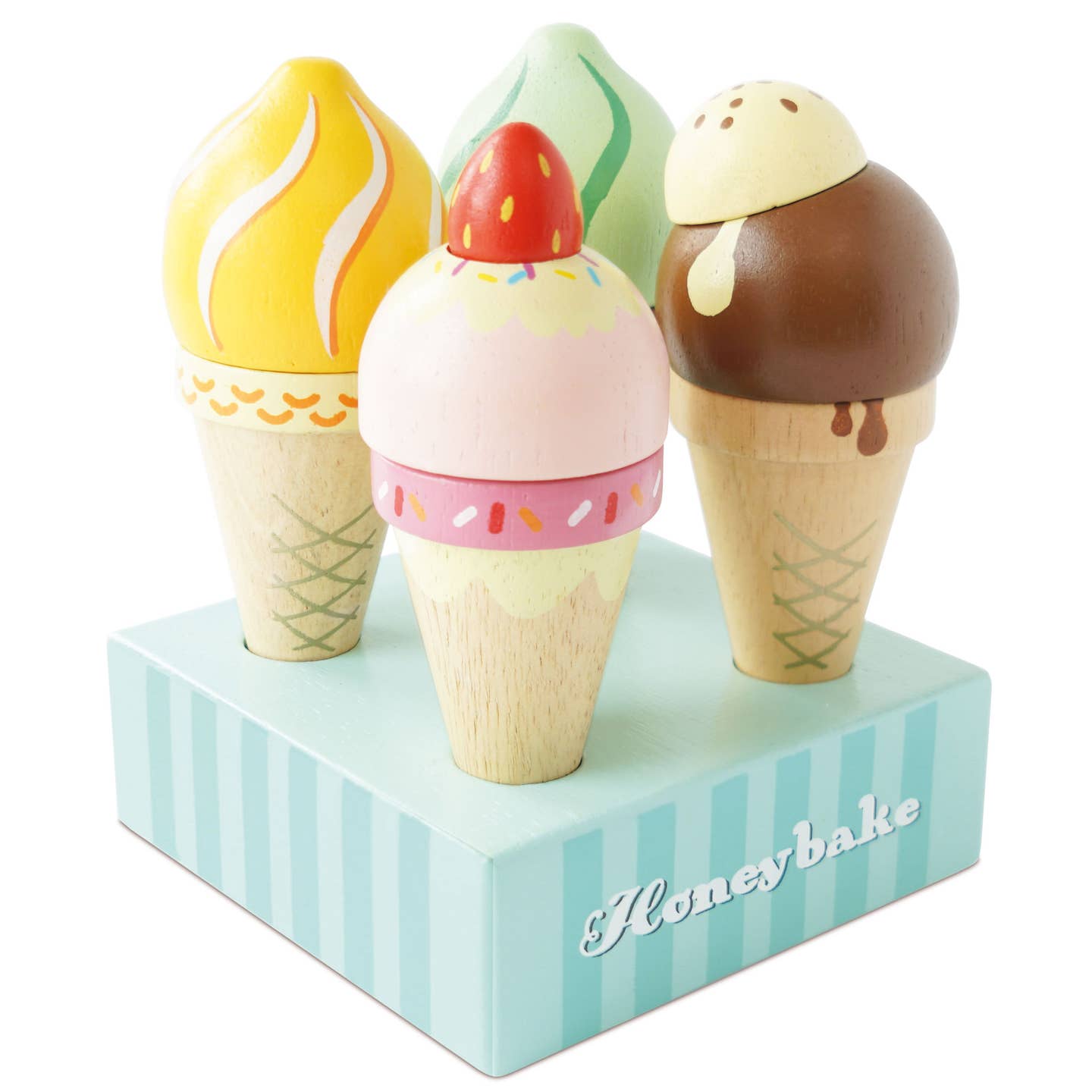 Wooden Ice Cream Cones Set painted with fresh colors and is plastic-free toy