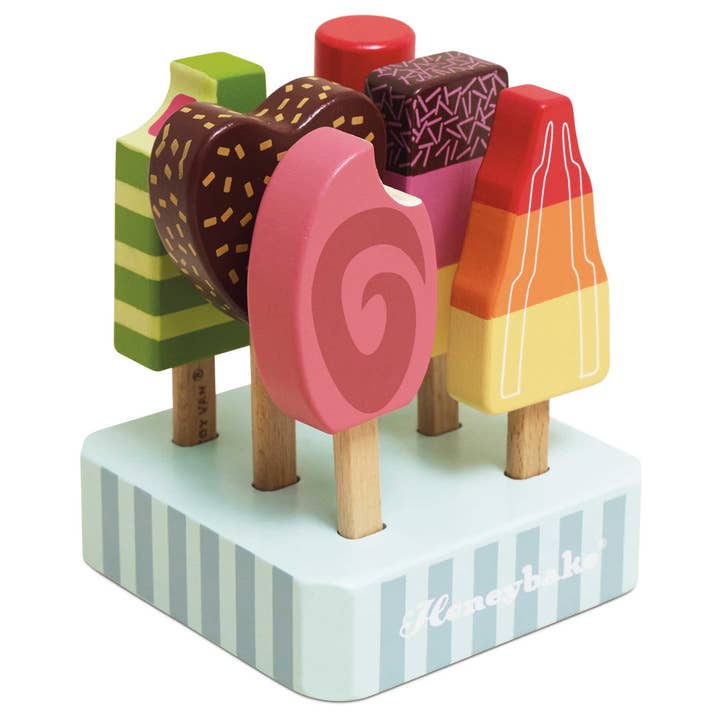 Wooden Ice Lollies & Popsicles set, Hand-painted and is made with sturdy wooden base