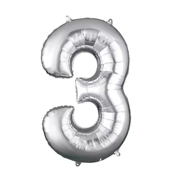 34" Silver 3 Number Foil Balloon