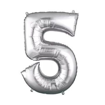 34" Silver 5 Number Foil Balloon