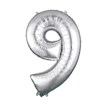 34" Silver 9 Number Foil Balloon